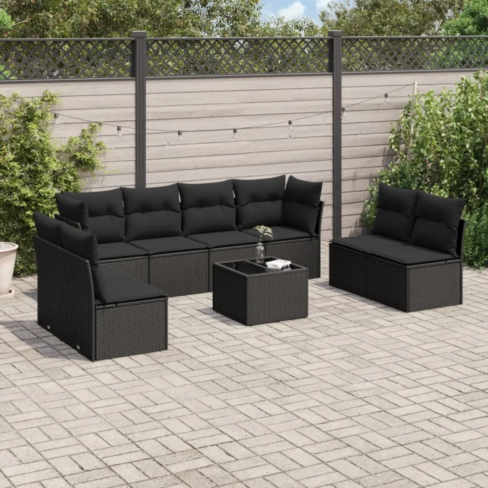 9-delige Loungeset met kussens poly rattan zwart vidaXL