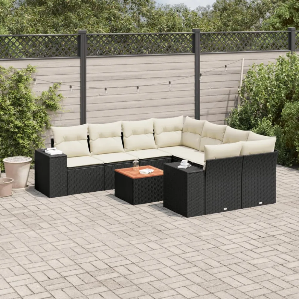 9-delige Loungeset met kussens poly rattan zwart vidaXL