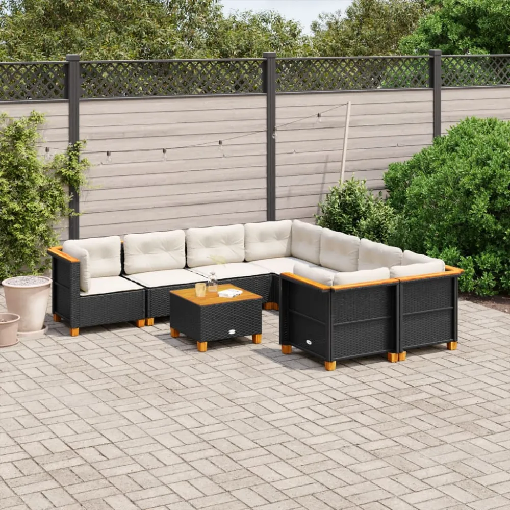 9-delige Loungeset met kussens poly rattan zwart vidaXL