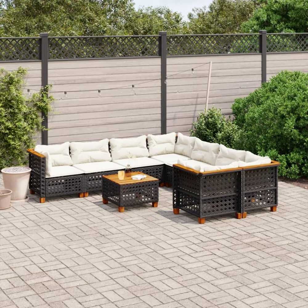 9-delige Loungeset met kussens poly rattan zwart vidaXL