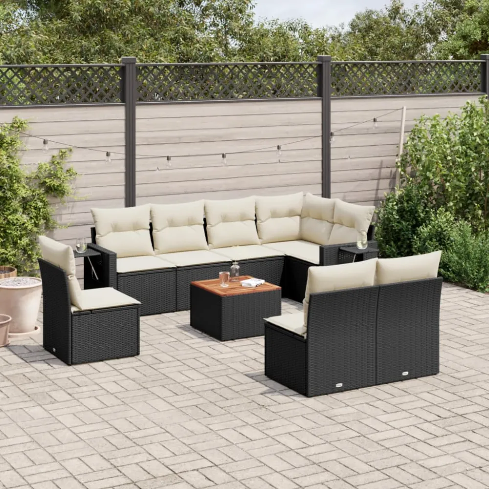 9-delige Loungeset met kussens poly rattan zwart vidaXL