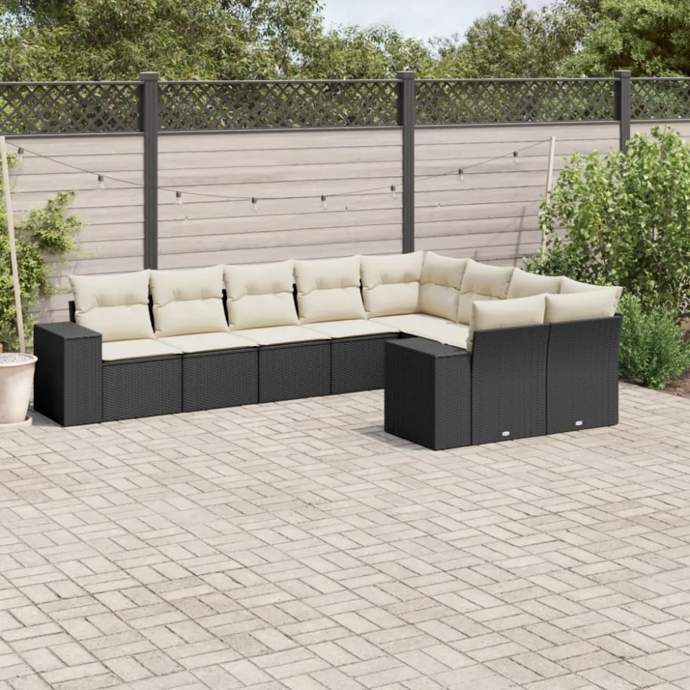 9-delige Loungeset met kussens poly rattan zwart vidaXL