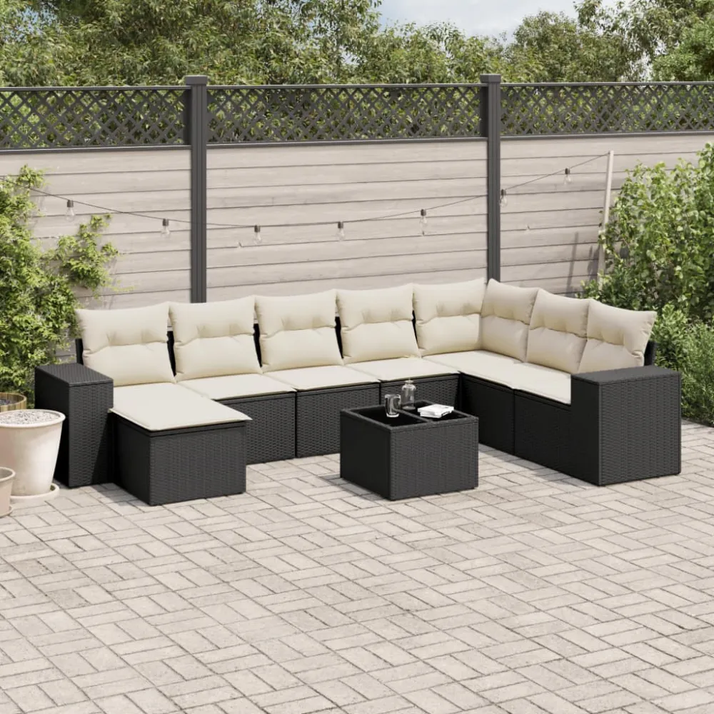 9-delige Loungeset met kussens poly rattan zwart vidaXL