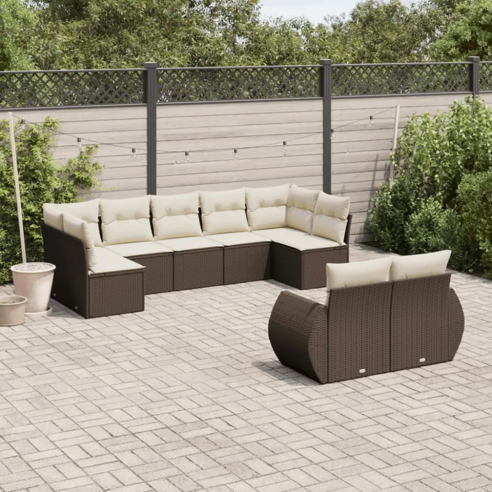 9-delige Loungeset met kussens poly rattan bruin vidaXL
