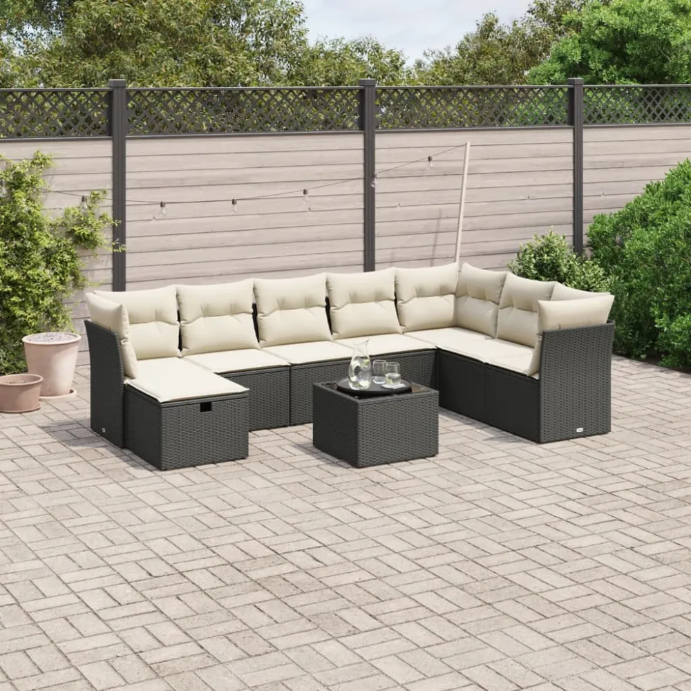 9-delige Loungeset met kussens poly rattan zwart vidaXL