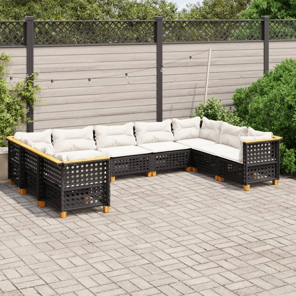 9-delige Loungeset met kussens poly rattan zwart vidaXL