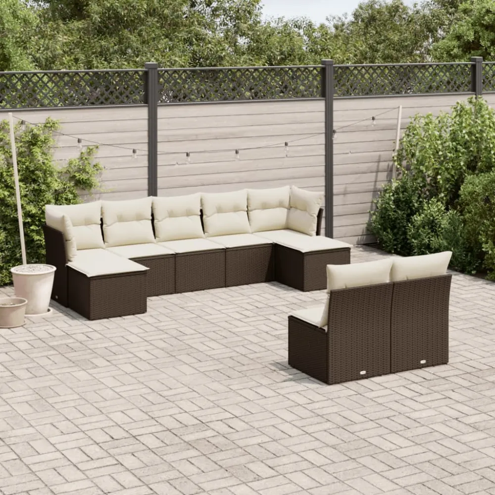 9-delige Loungeset met kussens poly rattan bruin vidaXL