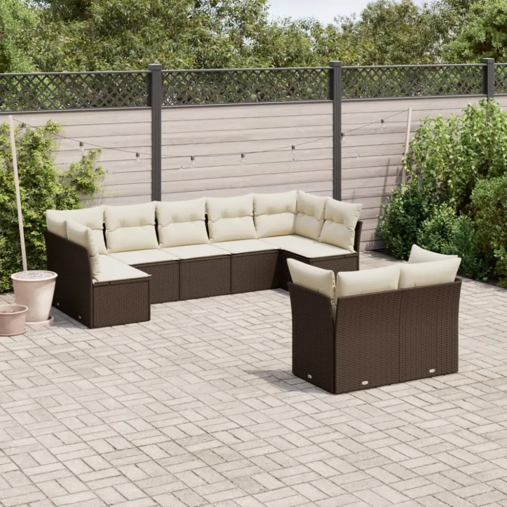 9-delige Loungeset met kussens poly rattan bruin vidaXL