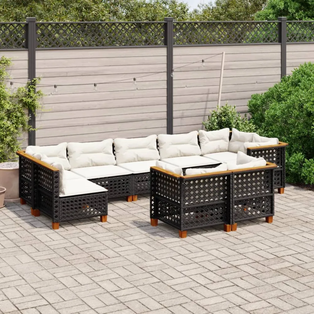 9-delige Loungeset met kussens poly rattan zwart vidaXL