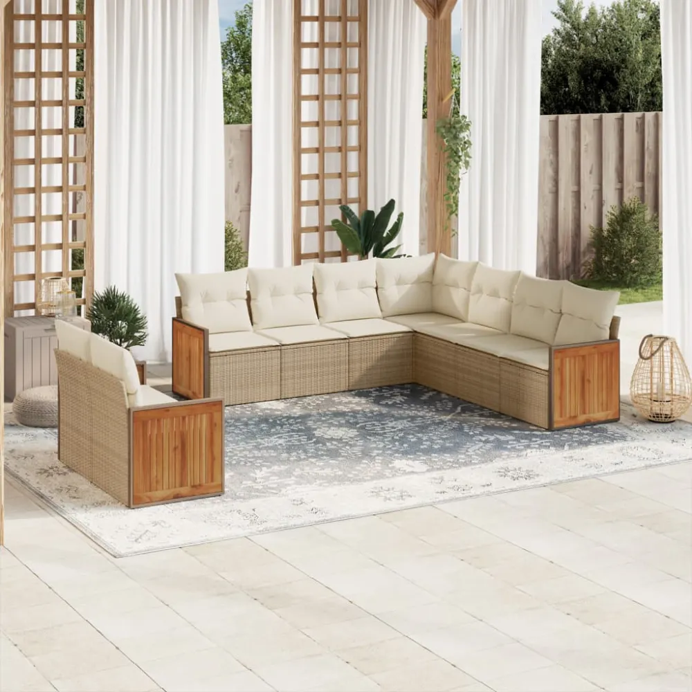 9-delige Loungeset met kussens poly rattan beige vidaXL