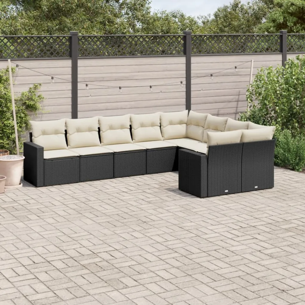 9-delige Loungeset met kussens poly rattan zwart vidaXL