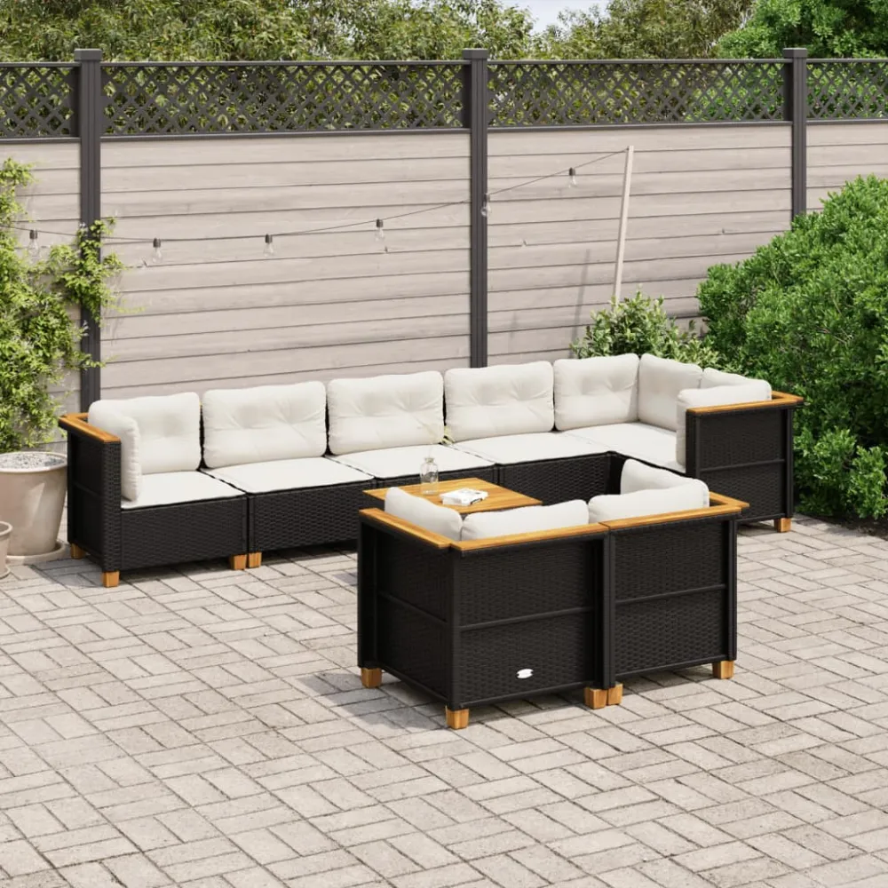 9-delige Loungeset met kussens poly rattan zwart vidaXL