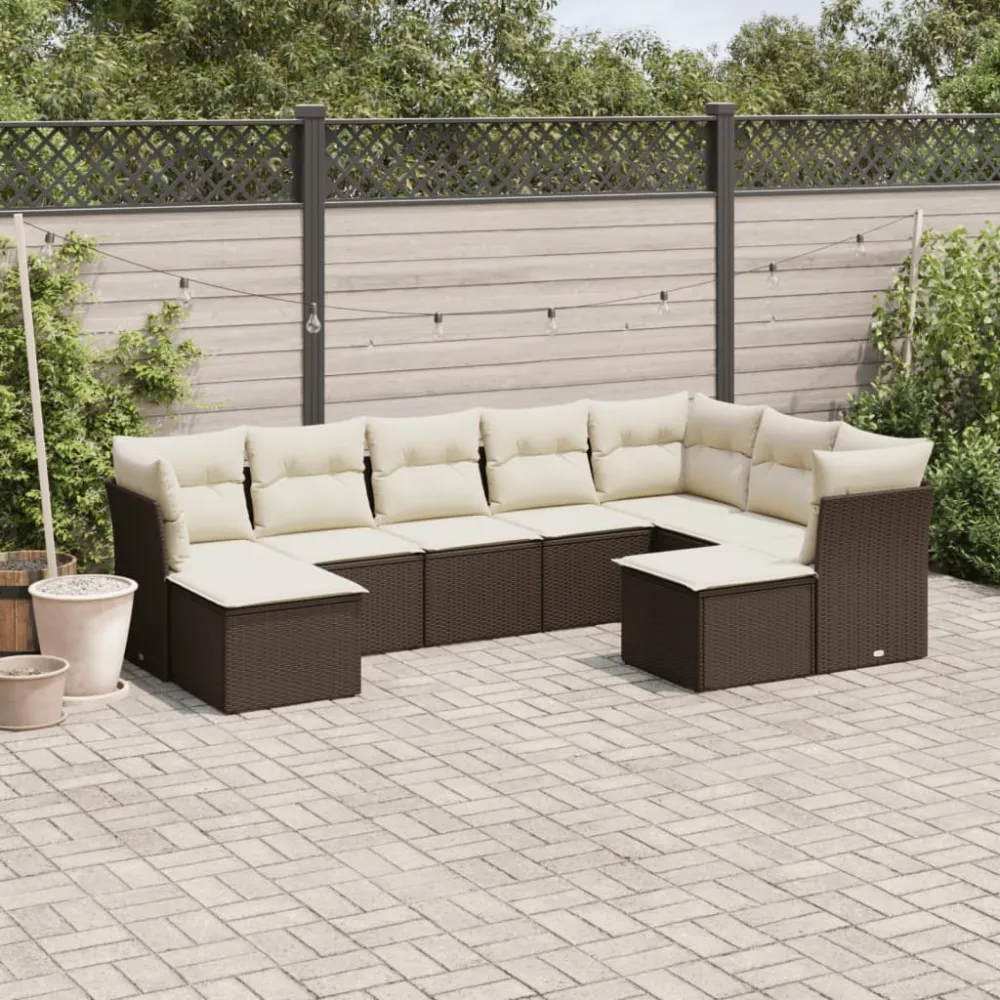 9-delige Loungeset met kussens poly rattan bruin vidaXL