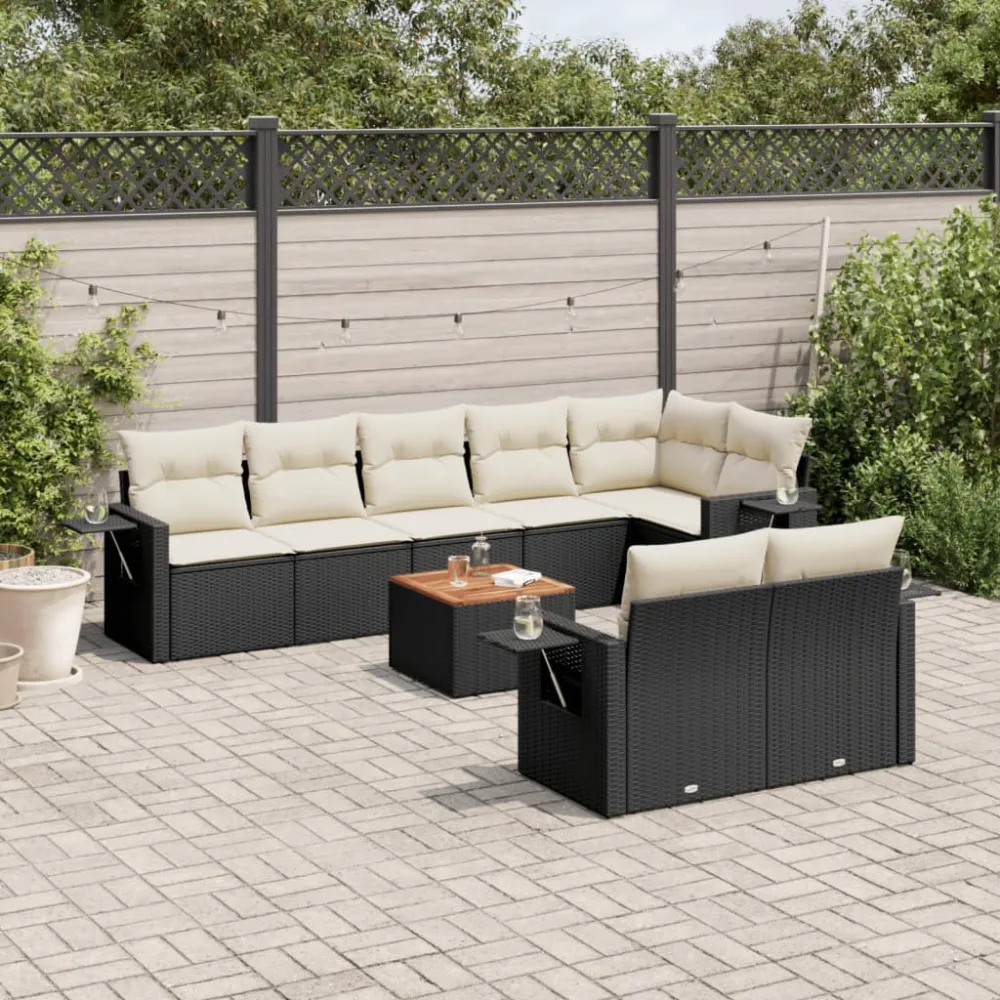 9-delige Loungeset met kussens poly rattan zwart vidaXL