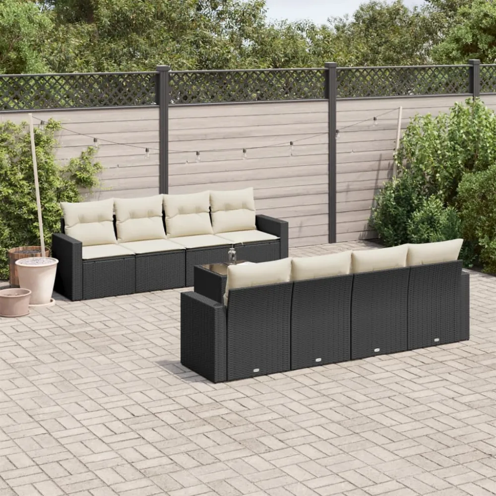 9-delige Loungeset met kussens poly rattan zwart vidaXL
