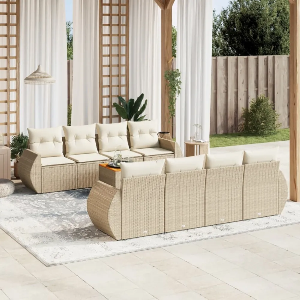 9-delige Loungeset met kussens poly rattan beige vidaXL