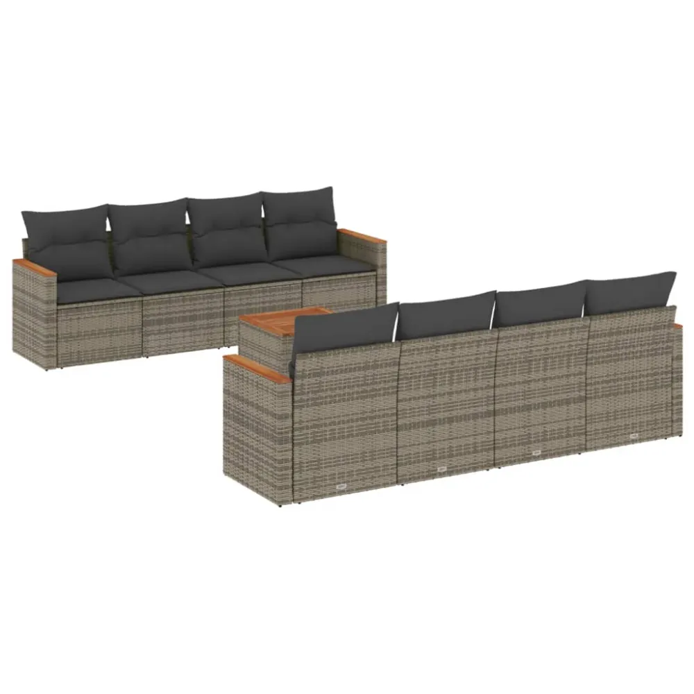 9-delige Loungeset met kussens poly rattan grijs vidaXL