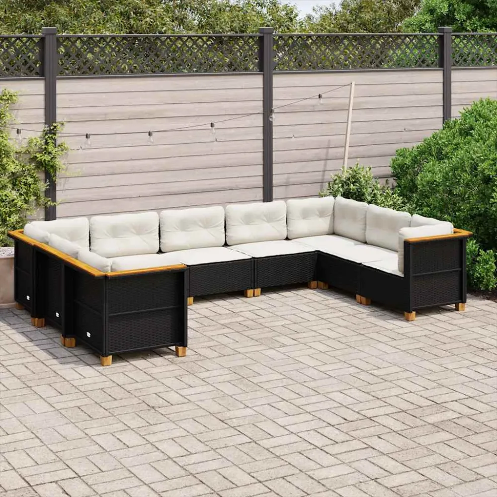 9-delige Loungeset met kussens poly rattan zwart vidaXL