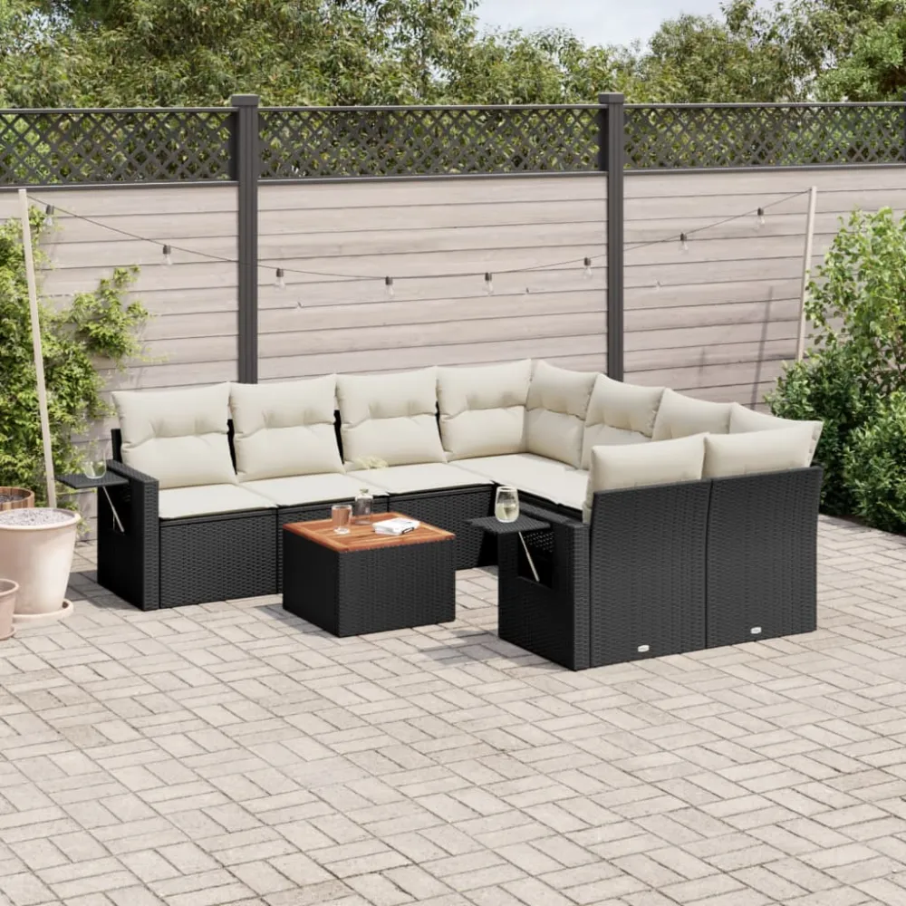 9-delige Loungeset met kussens poly rattan zwart vidaXL