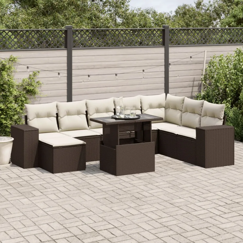 9-delige Loungeset met kussens poly rattan bruin vidaXL