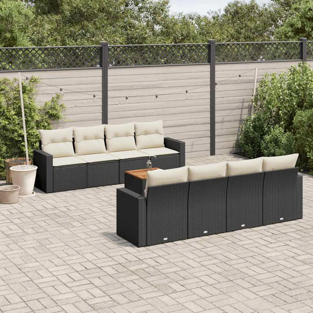 9-delige Loungeset met kussens poly rattan zwart vidaXL