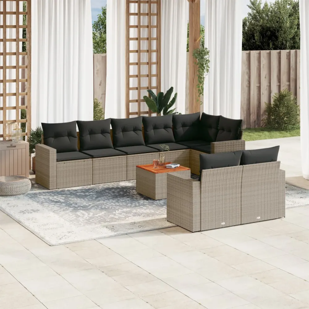 9-delige Loungeset met kussens poly rattan grijs vidaXL