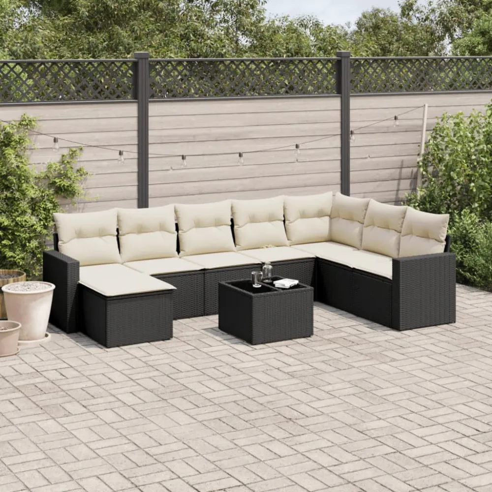 9-delige Loungeset met kussens poly rattan zwart vidaXL