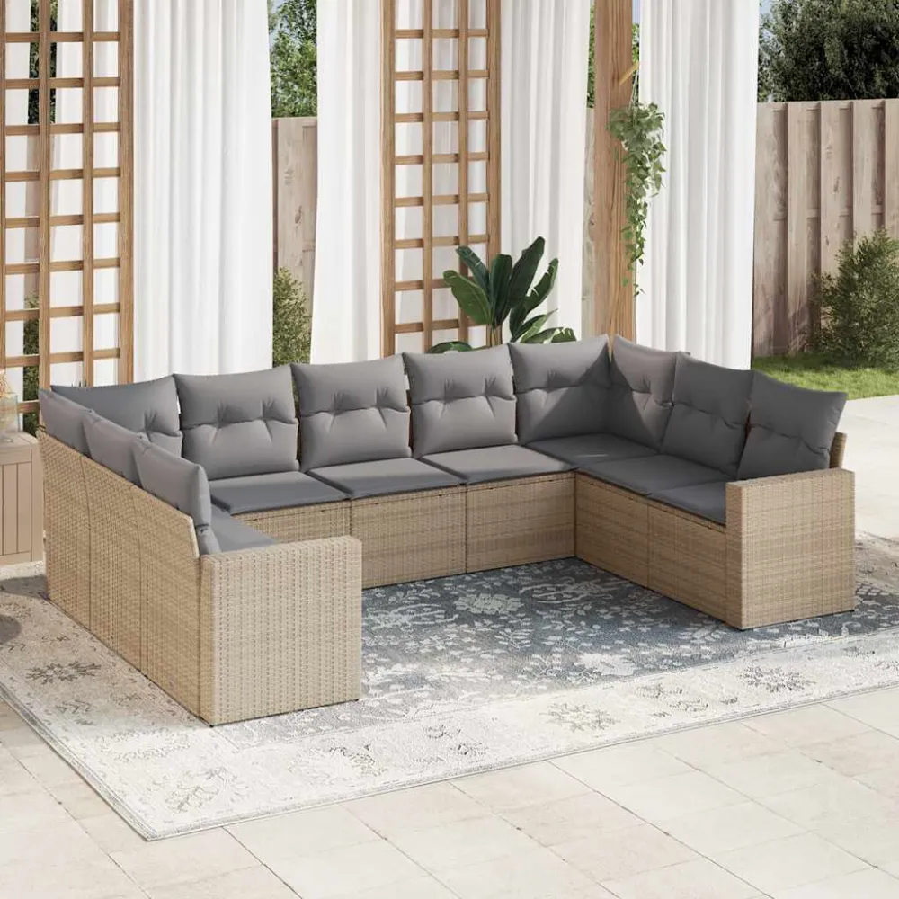 9-delige Loungeset met kussens poly rattan beige vidaXL