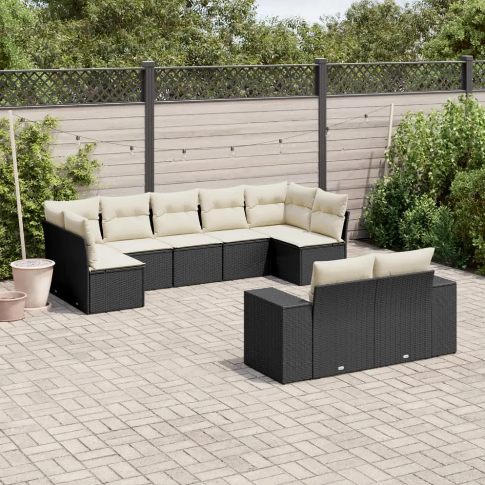 9-delige Loungeset met kussens poly rattan zwart vidaXL