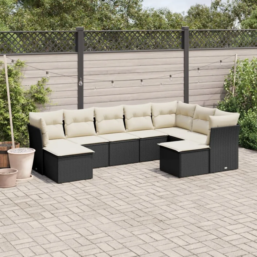 9-delige Loungeset met kussens poly rattan zwart vidaXL