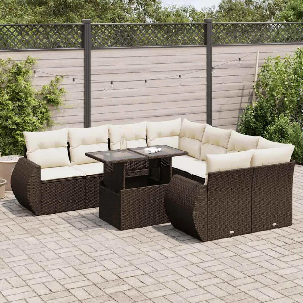 9-delige Loungeset met kussens poly rattan bruin vidaXL