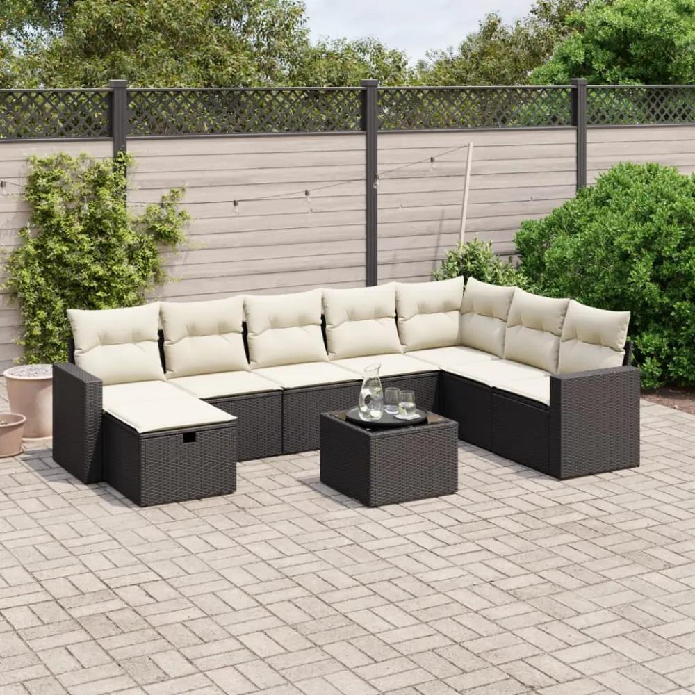 9-delige Loungeset met kussens poly rattan zwart vidaXL