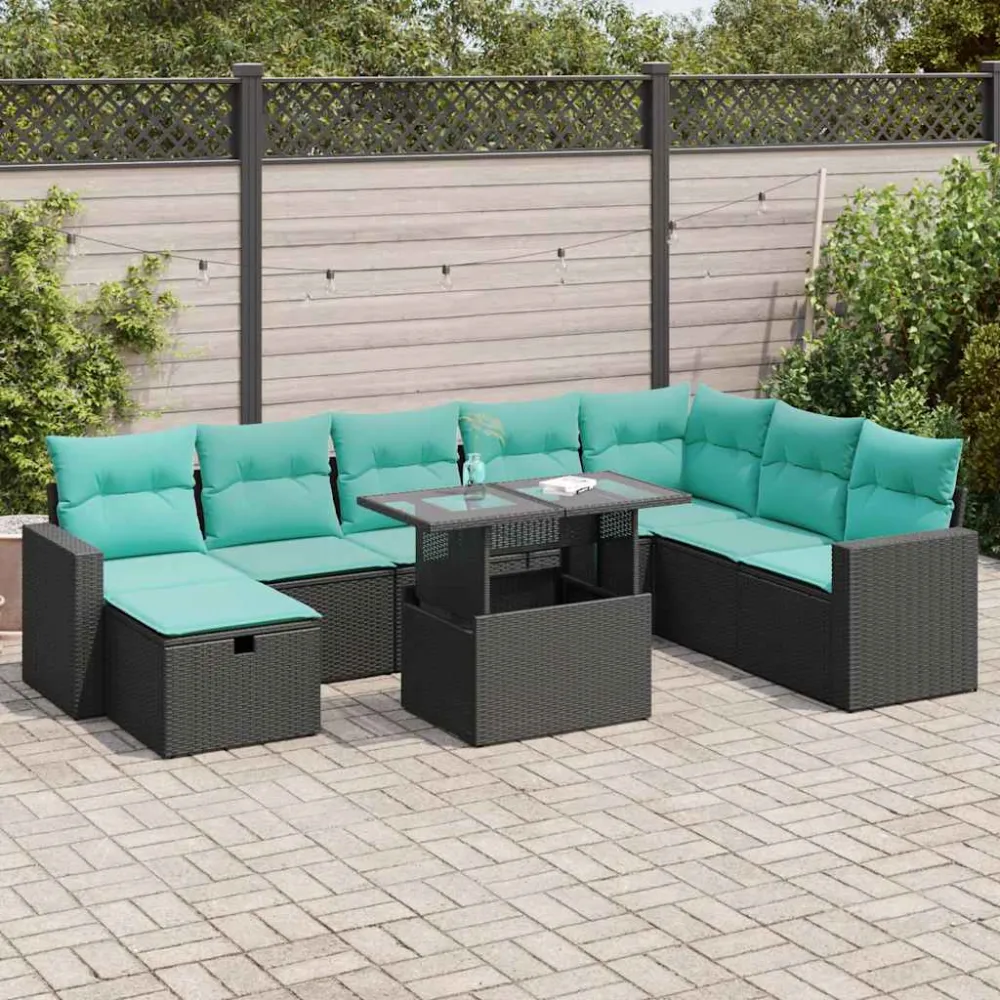 9-delige Loungeset met kussens poly rattan acacia grijs vidaXL