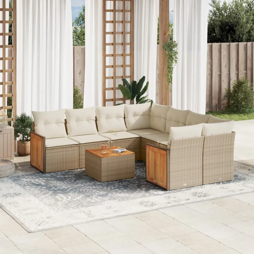 9-delige Loungeset met kussens poly rattan beige vidaXL