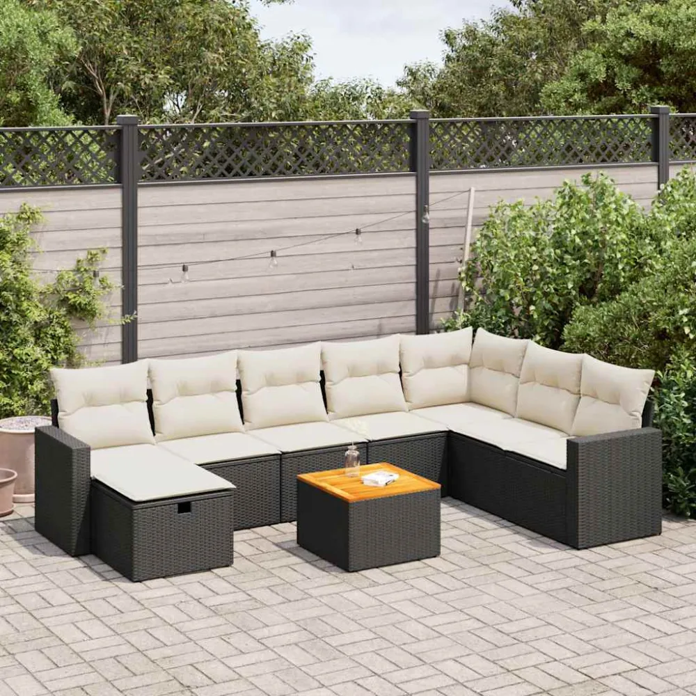 9-delige Loungeset met kussens poly rattan zwart vidaXL