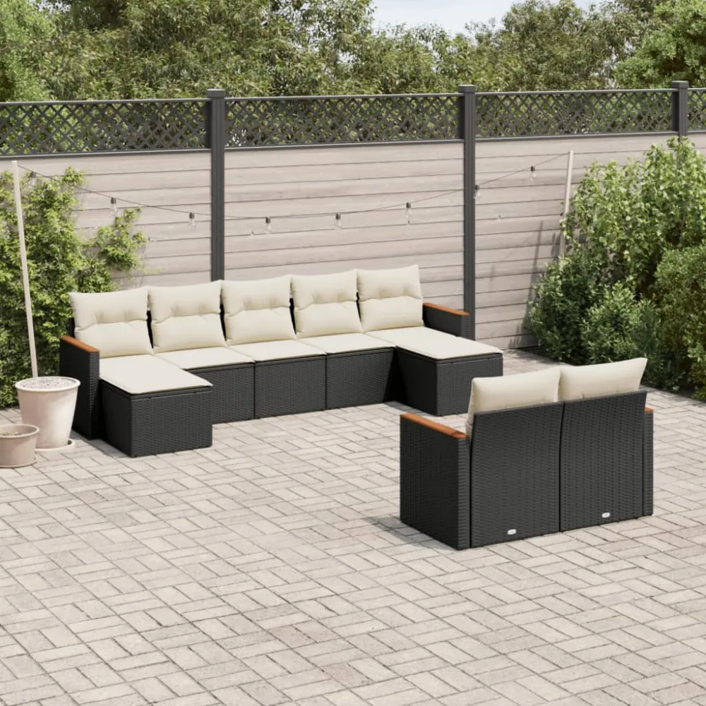 9-delige Loungeset met kussens poly rattan zwart vidaXL