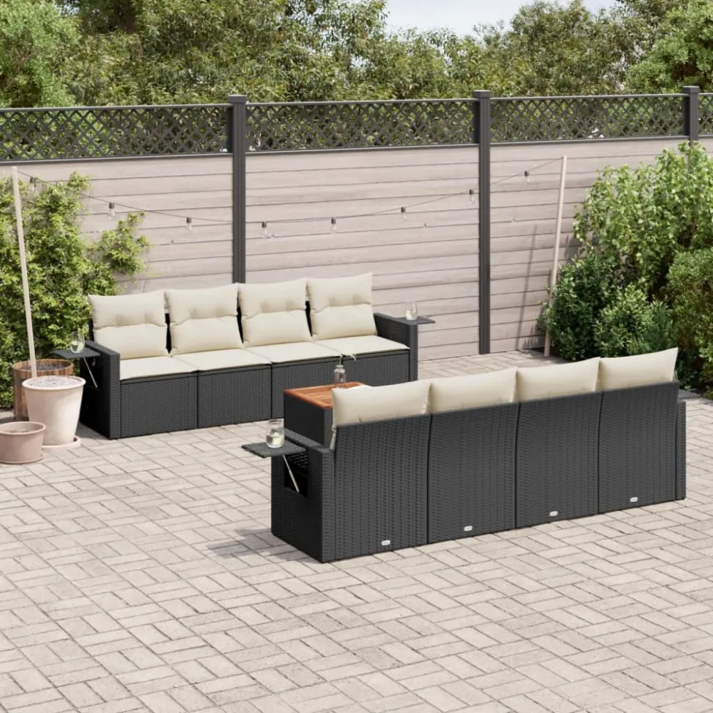 9-delige Loungeset met kussens poly rattan zwart vidaXL