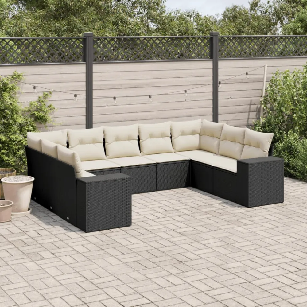 9-delige Loungeset met kussens poly rattan zwart vidaXL