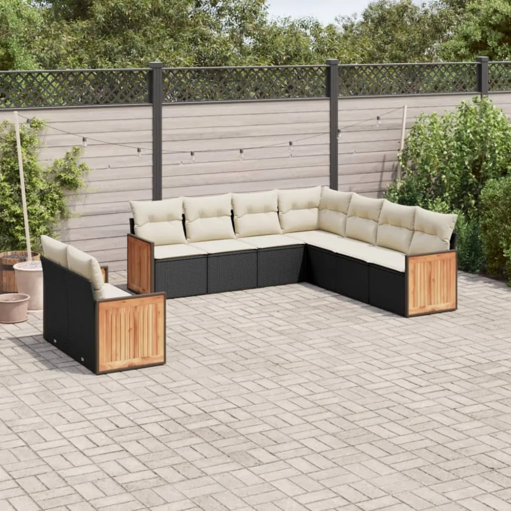 9-delige Loungeset met kussens poly rattan zwart vidaXL