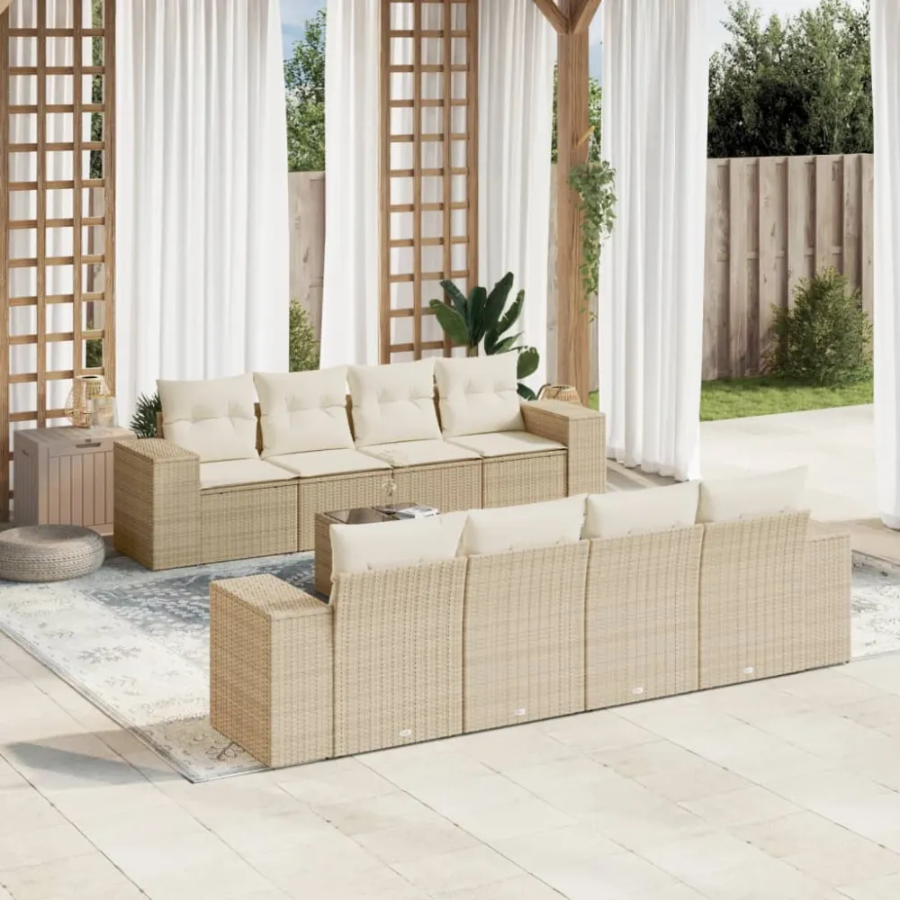 9-delige Loungeset met kussens poly rattan beige vidaXL