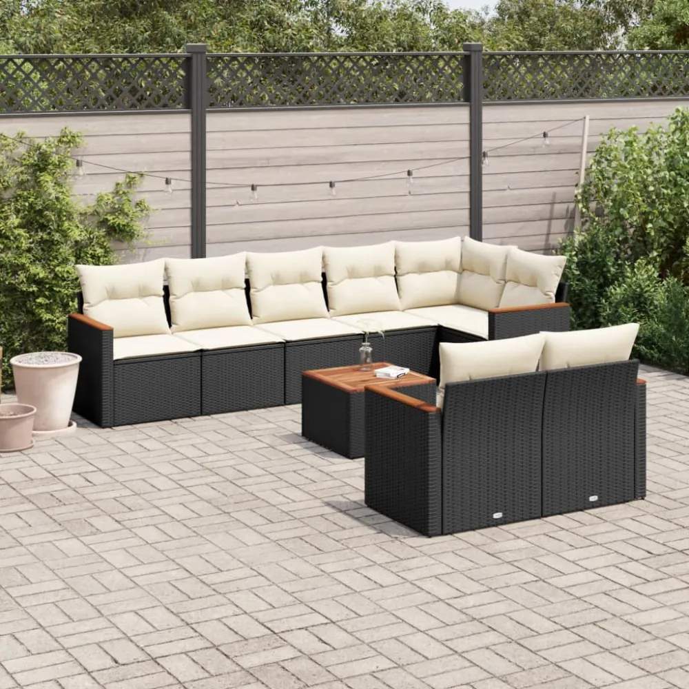 9-delige Loungeset met kussens poly rattan zwart vidaXL