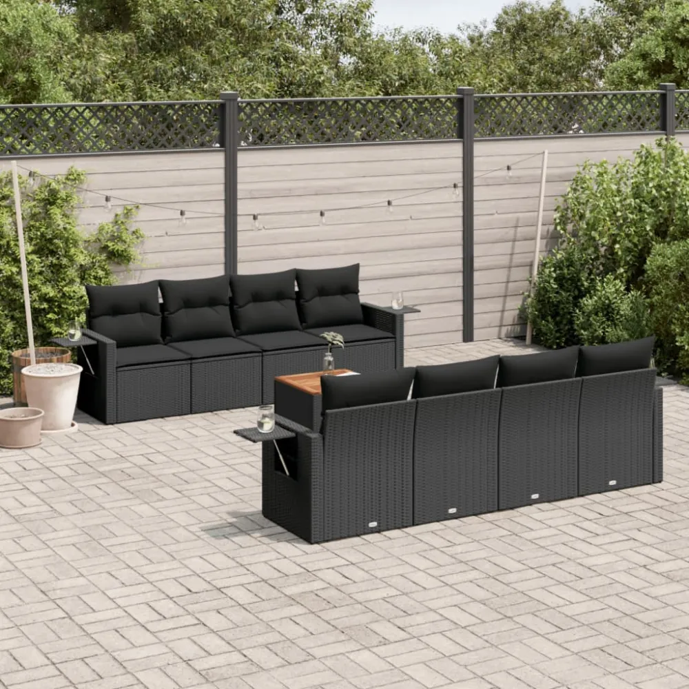 9-delige Loungeset met kussens poly rattan zwart vidaXL