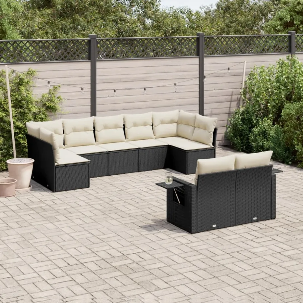 9-delige Loungeset met kussens poly rattan zwart vidaXL