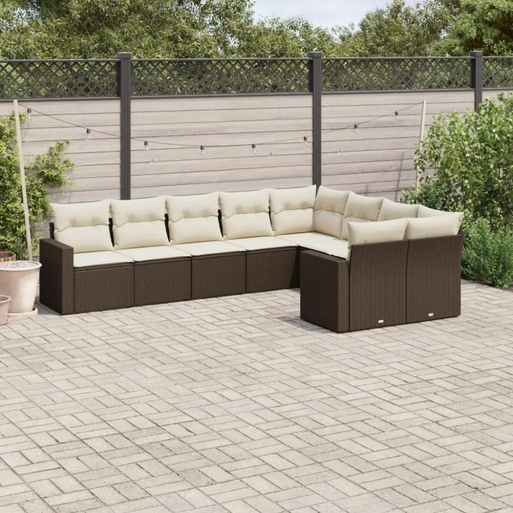 9-delige Loungeset met kussens poly rattan bruin vidaXL