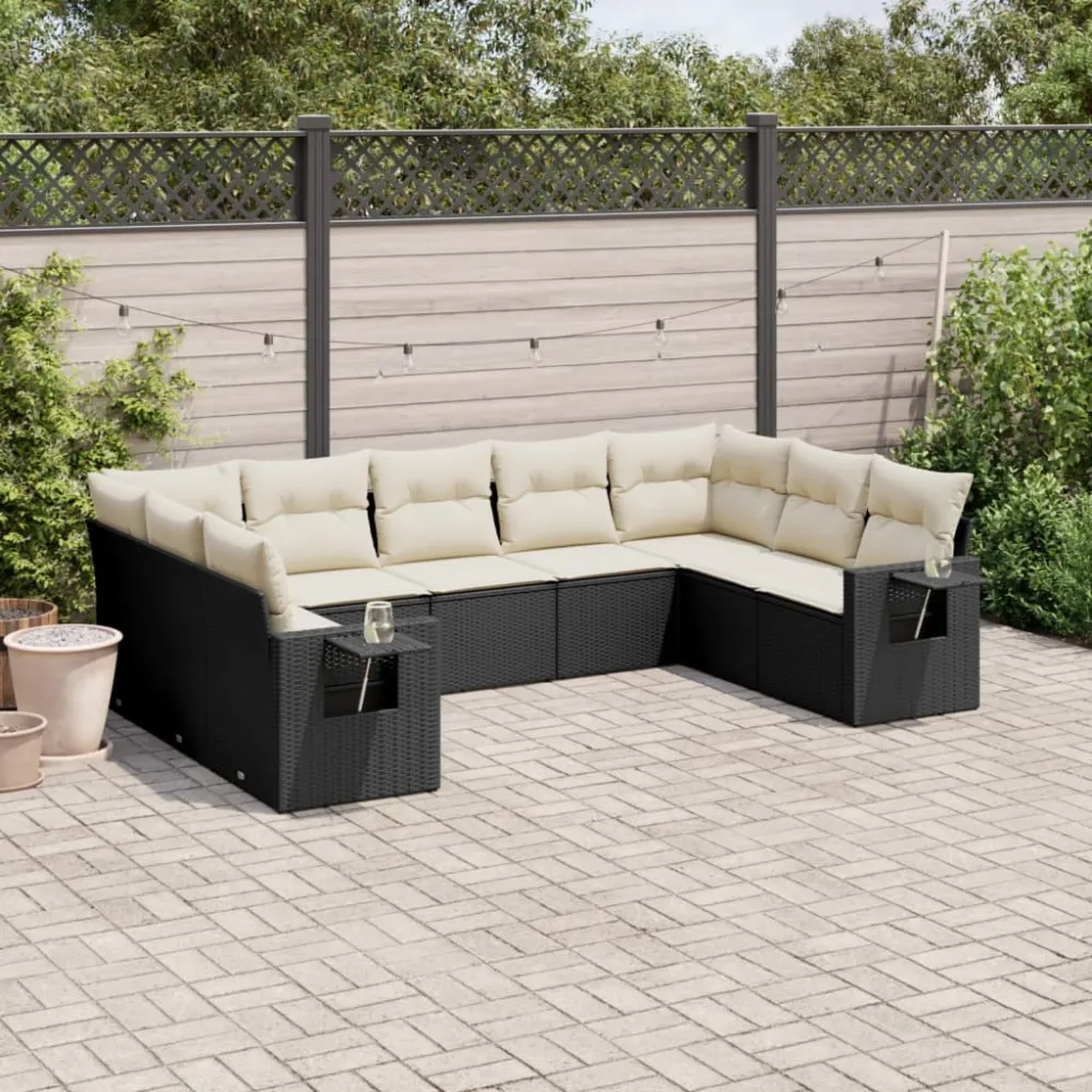 9-delige Loungeset met kussens poly rattan zwart vidaXL