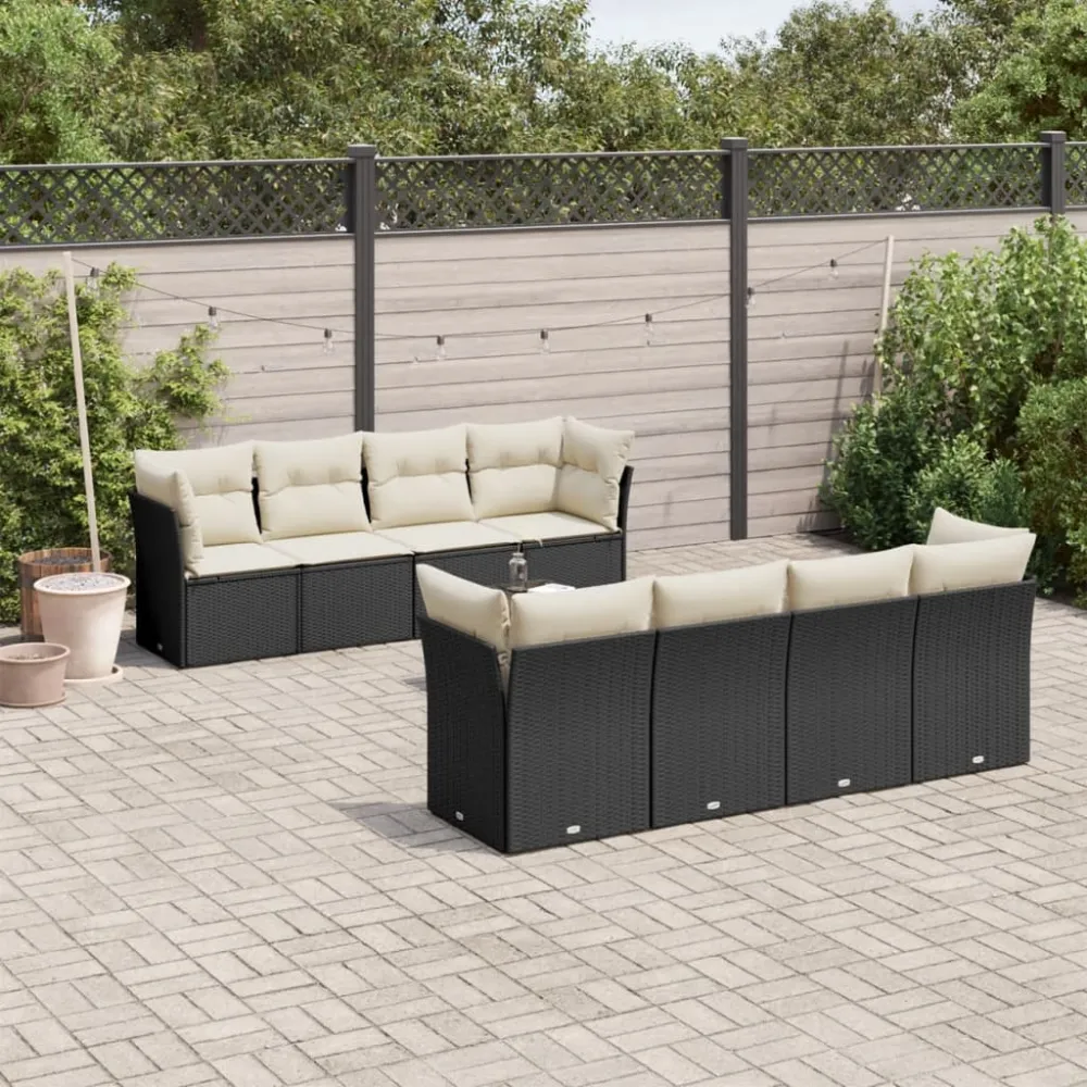 9-delige Loungeset met kussens poly rattan zwart vidaXL