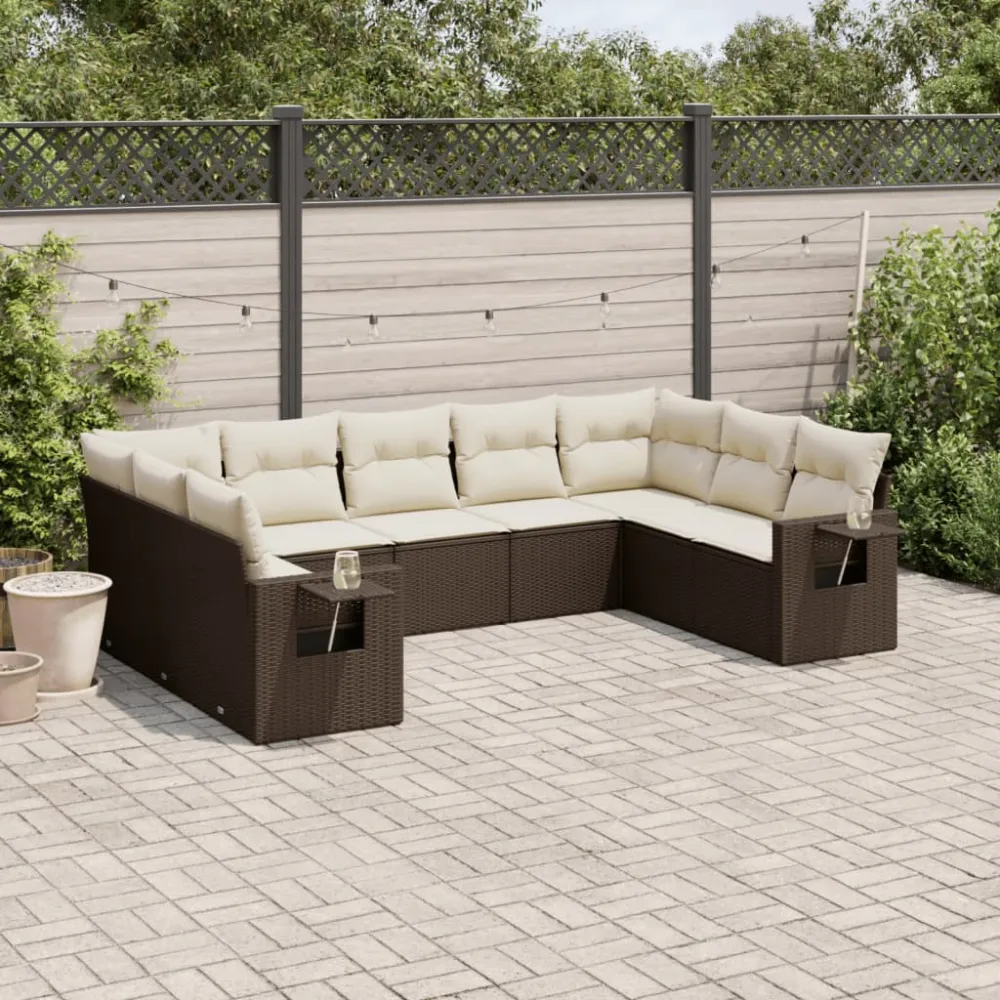 9-delige Loungeset met kussens poly rattan bruin vidaXL