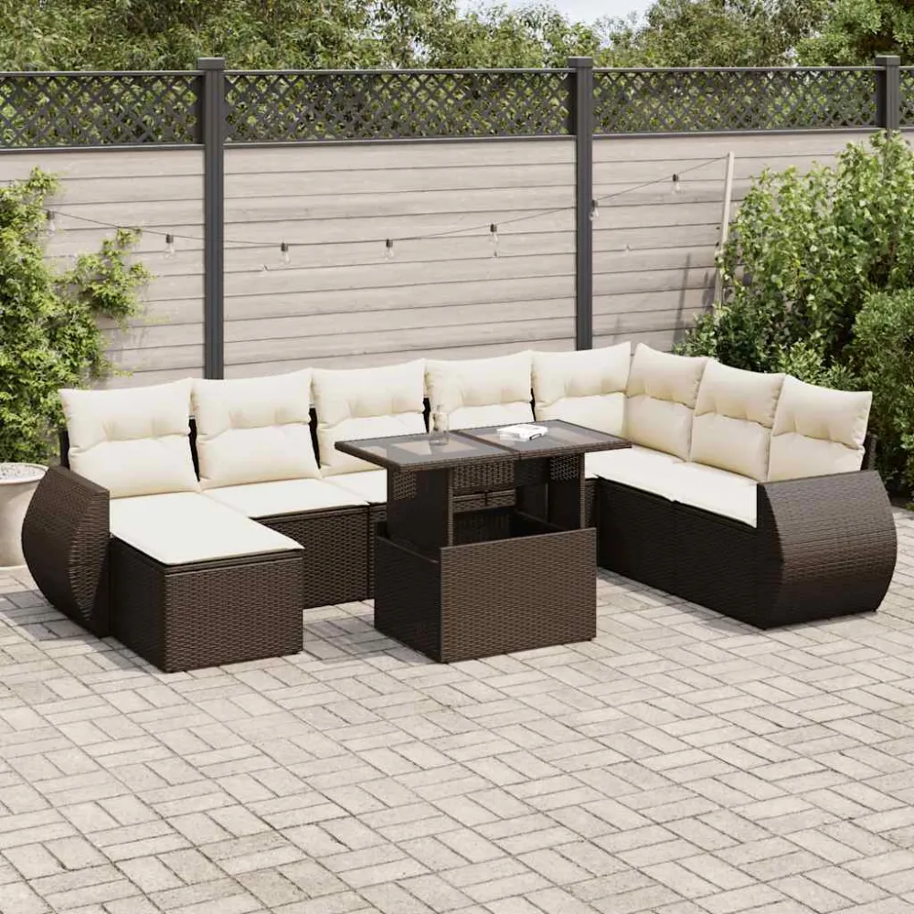 9-delige Loungeset met kussens poly rattan bruin vidaXL