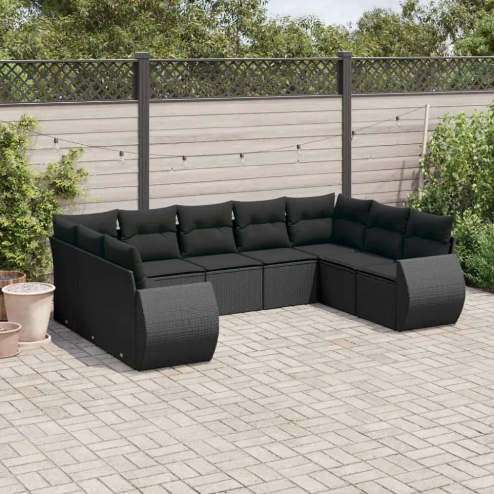 9-delige Loungeset met kussens poly rattan zwart vidaXL