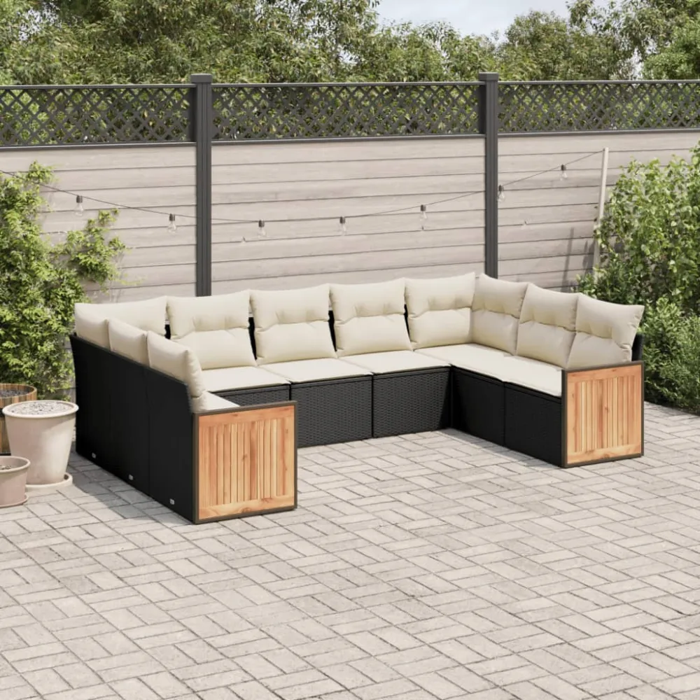 9-delige Loungeset met kussens poly rattan zwart vidaXL